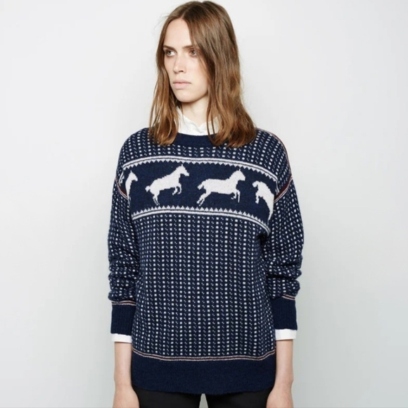 Band Of Outsiders Navy Blue Horse Pattern Sweater - Picture 1 of 6
